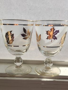 Vintage Libbey water goblets in the Golden Foliage pattern. Set Of 2